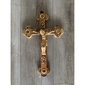 Jerusalem Olive Wood 15" Cross 14 Stations Crucifix from Bethehem with Holy Land